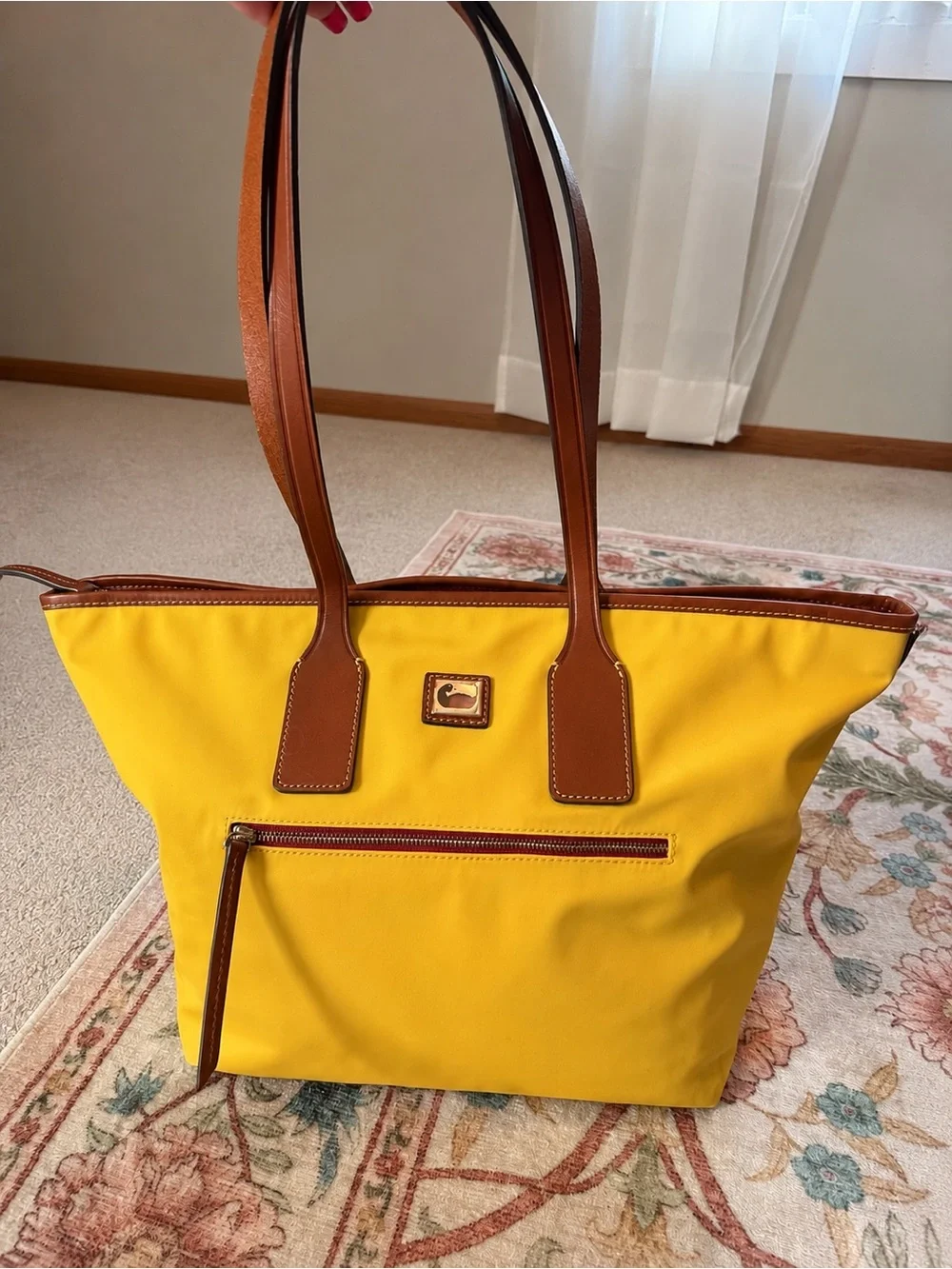 Dooney & Bourke Yellow Tote with Brown Leather Trim